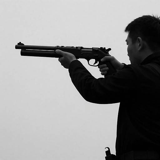 Silhouetted Figure Aiming a Gun