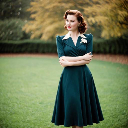 Vintage 1940s Style Woman in Green Dress