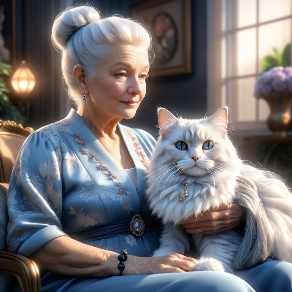 Charming Elderly Woman with Cat in 4K