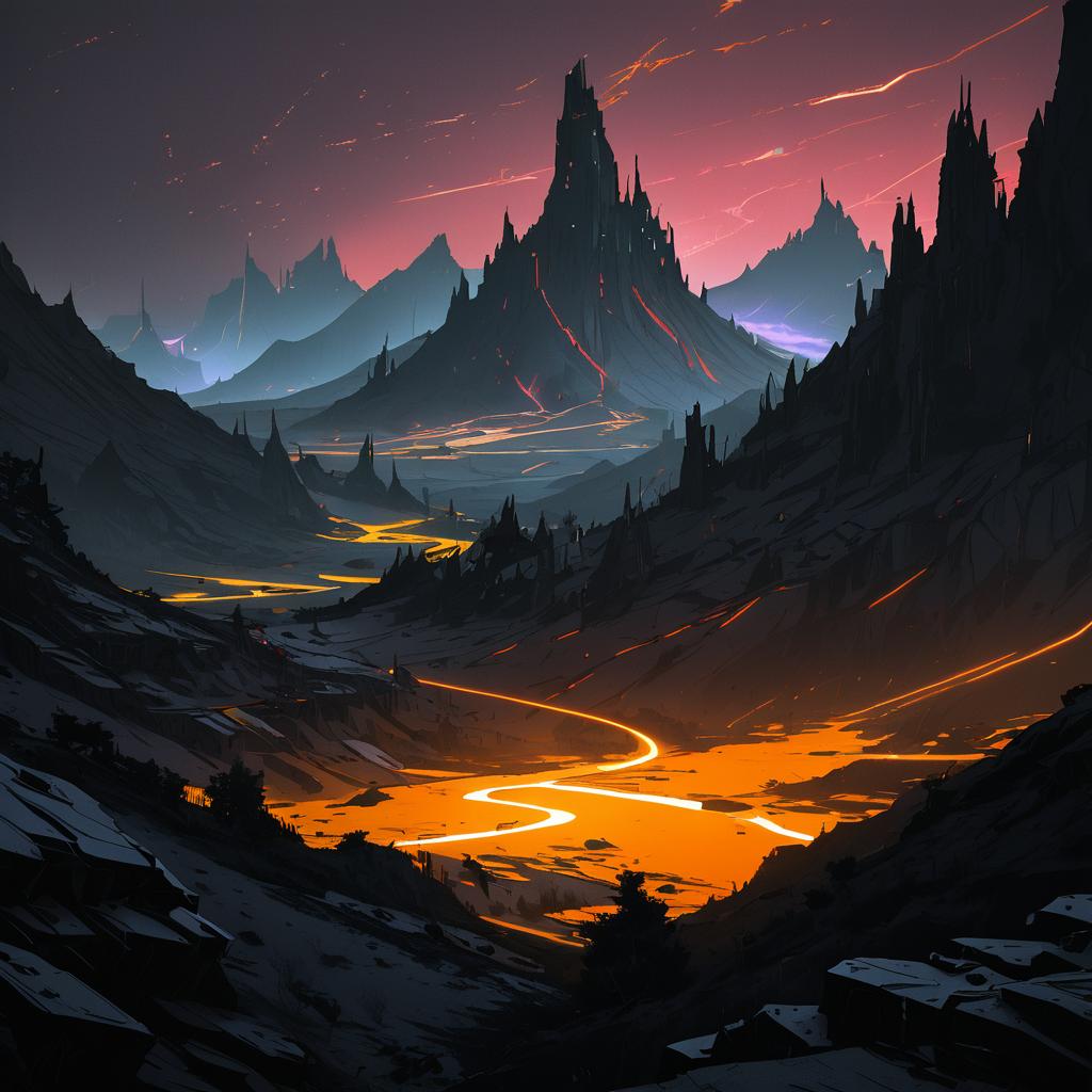 Futuristic Neon Highlands at Dusk