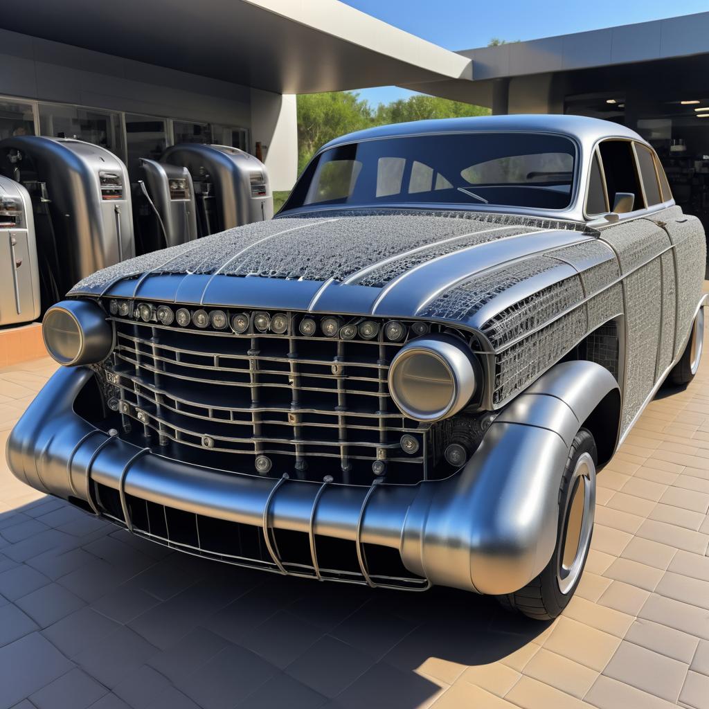 Living Metal Car at Gas Station