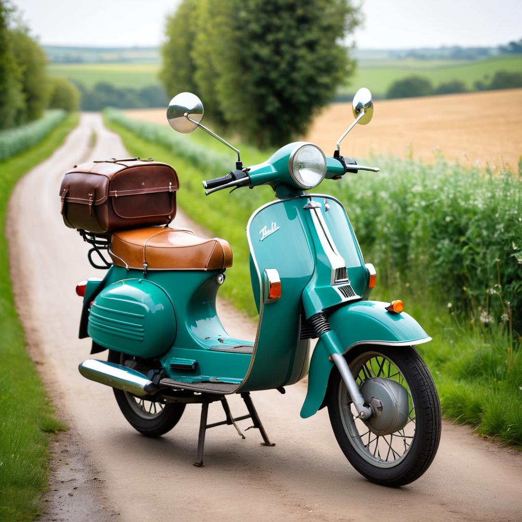 Teal Vintage Moped on Quiet Lane