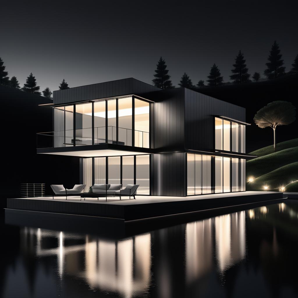 Elegant Lakeside Aluminum House Illustration