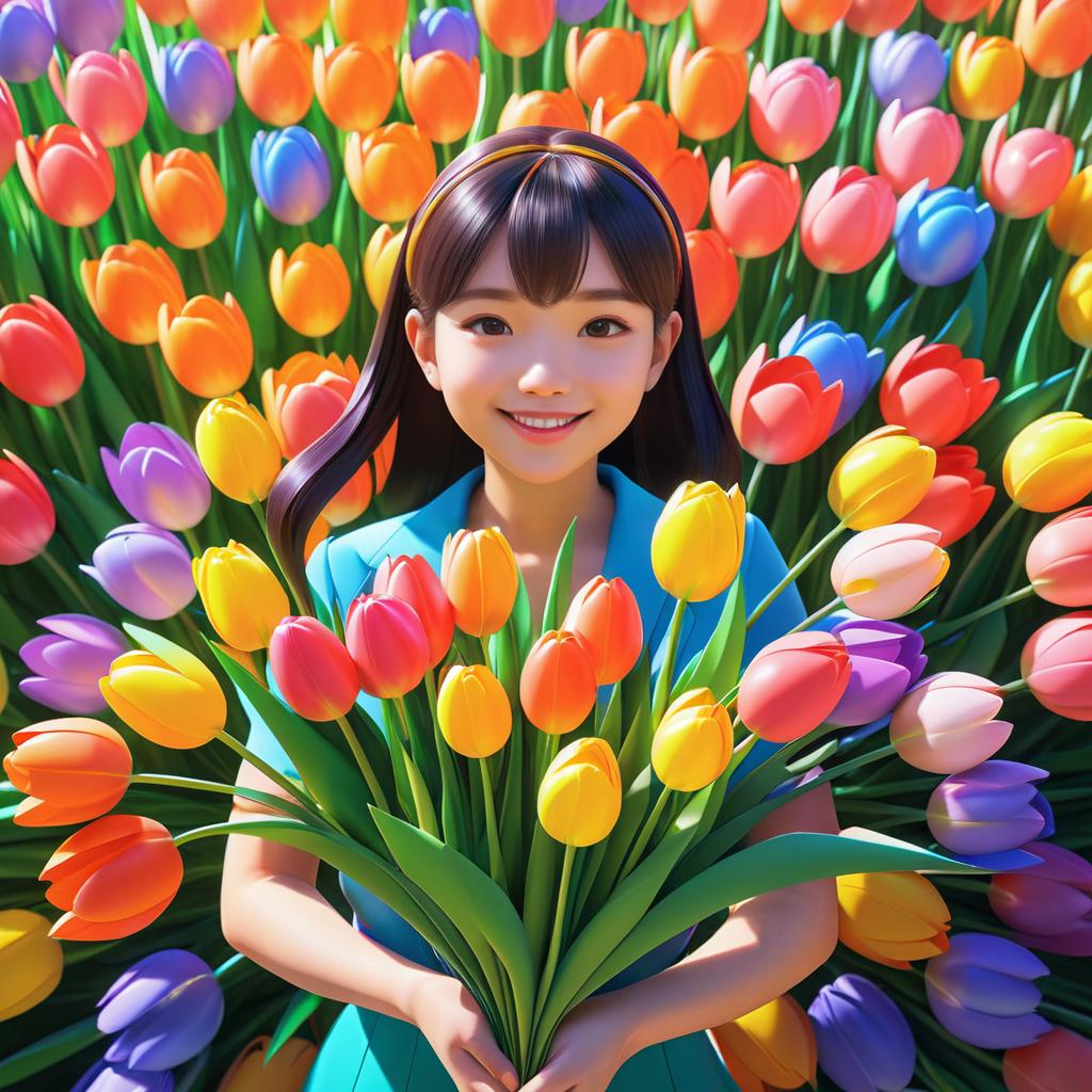 Vibrant 3D Render of Young Korean Girl