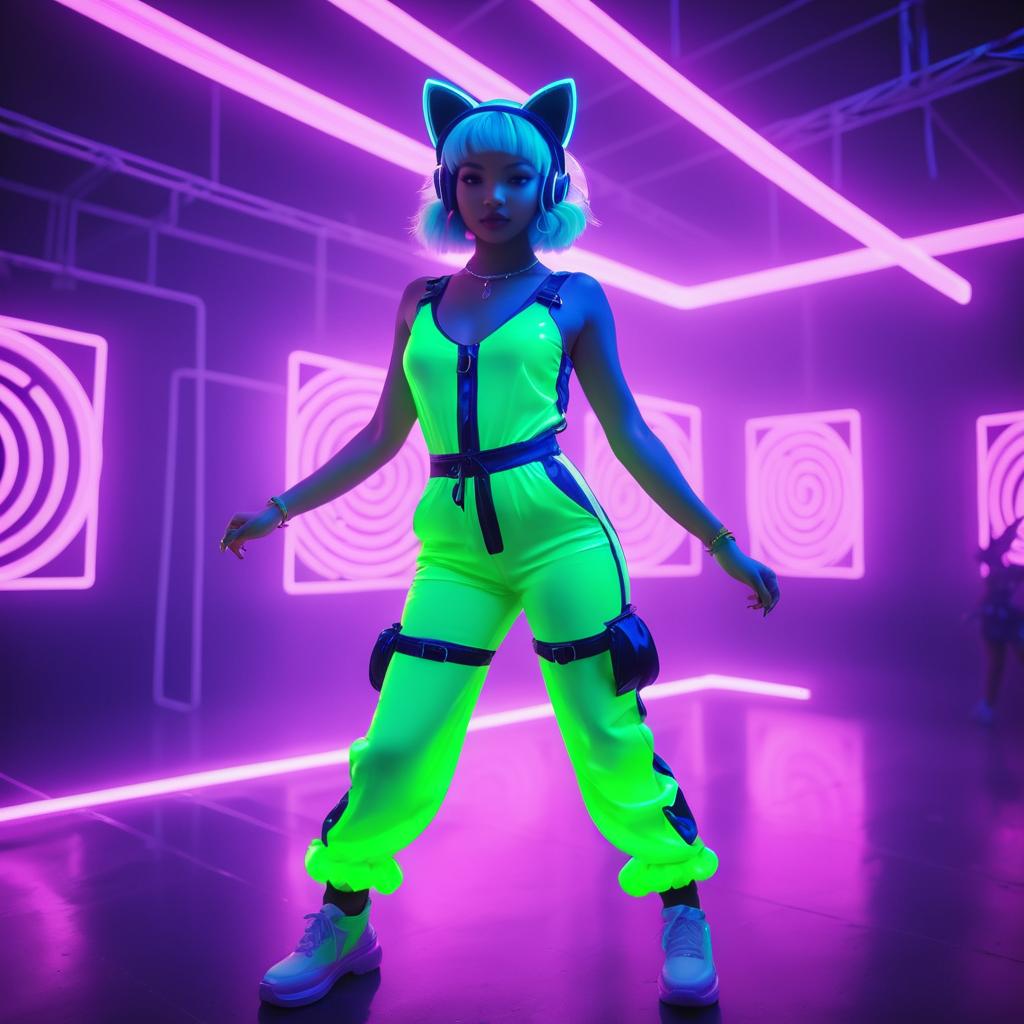 Neon Catgirl Rave Dance Scene