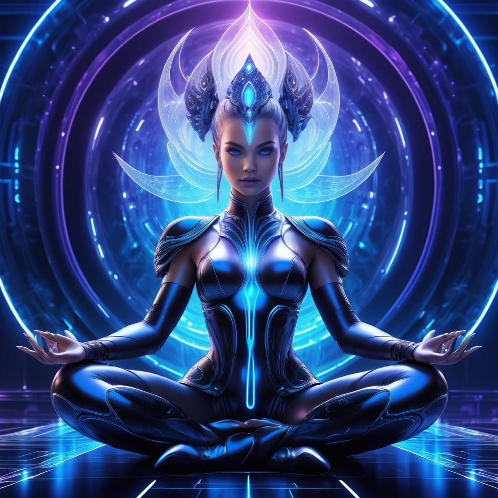 Cybernetic Warrior in Lotus Asana Portrait