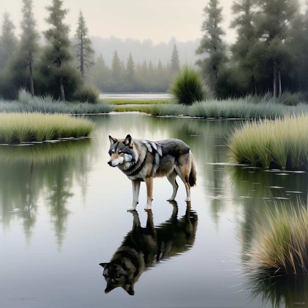 Majestic Lone Wolf by Serene Pond