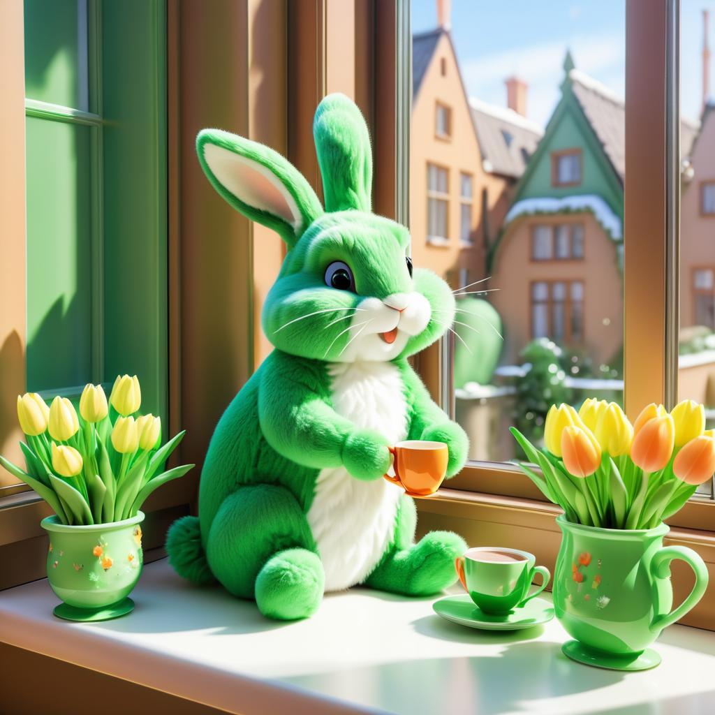 Adorable 3D Cartoon Rabbit with Hot Chocolate