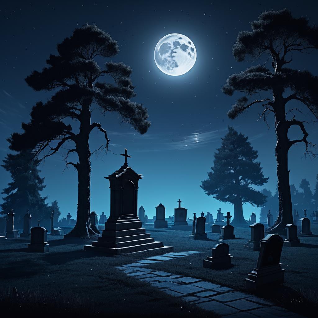 Mystical Night in a Graveyard Scene