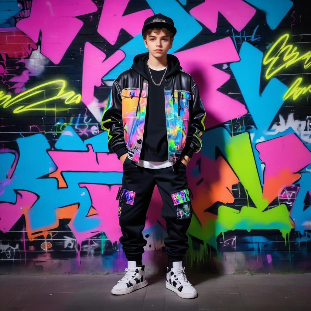 Trendy Teenage Boy Portrait in Neon