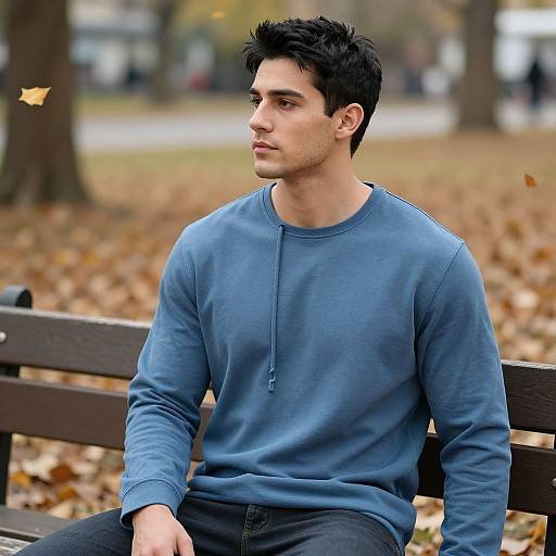 Calm Man on Autumn Park Bench