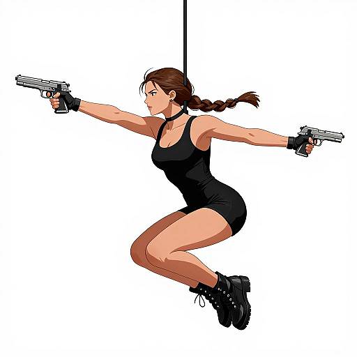 Dynamic Mid-Air Woman Holding Pistol