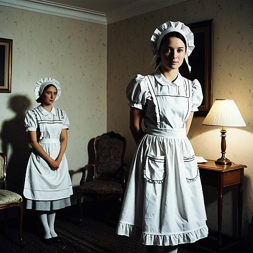 Woman in White Maid Apron and Bonnet