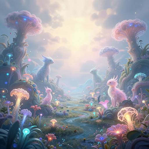Dreamlike AI Bioluminescent Landscape