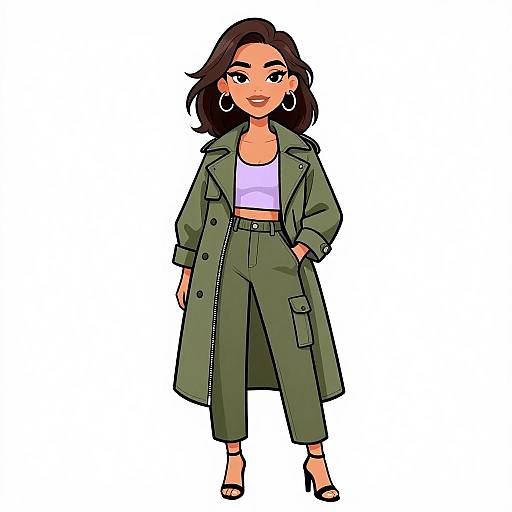 Smiling Woman in Urban Olive Outfit