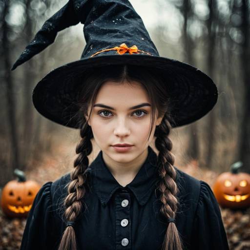 Spooky Halloween Girl in Witch Hat