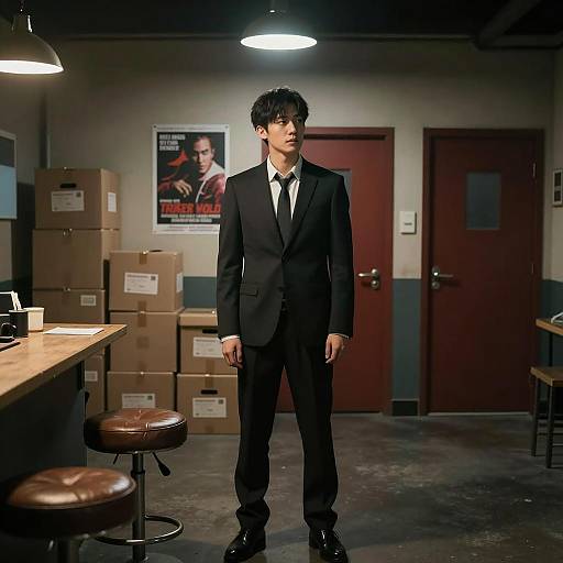 Mysterious Man in Dimly Lit Room