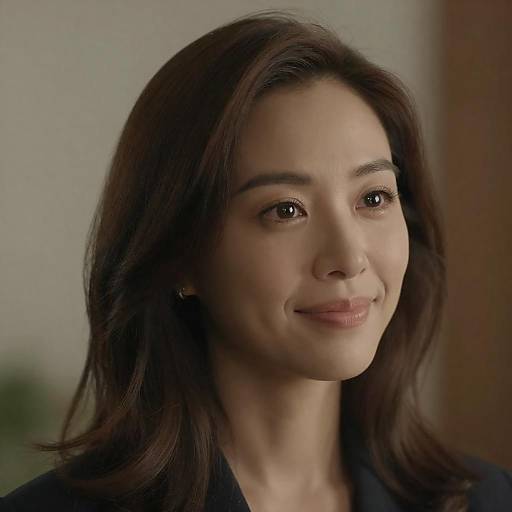 Portrait of Woman with Wavy Brown Hair Smiling