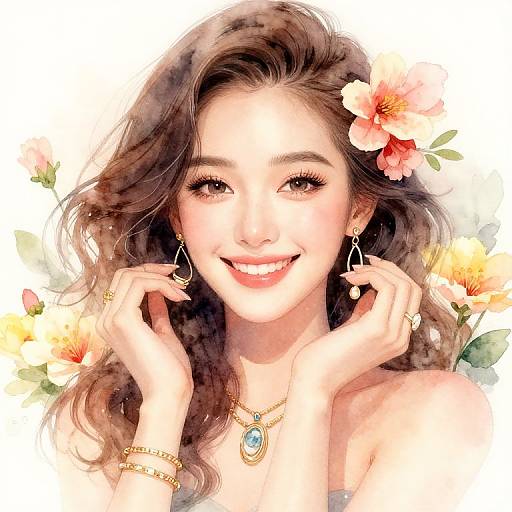Jewelry Adorned Beauty with Flowers