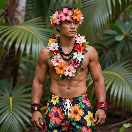 Vibrant Male Hawaiian Outfit in Nature