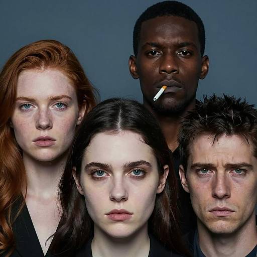 Dramatic Close-Up of Four Emotional Faces