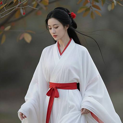 Serene Elegant Asian Woman in Traditional Robe