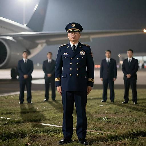 Nighttime Military Officer at Airport