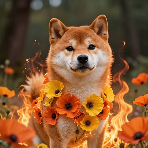 Enchanted Shiba Inu of Fire and Poppies