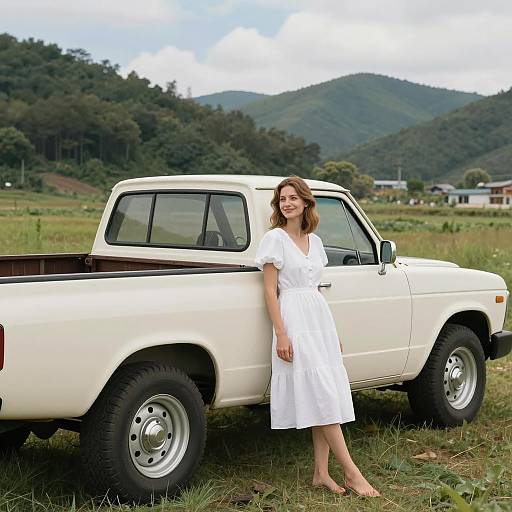 Vintage Pickup Truck in Scenic Field