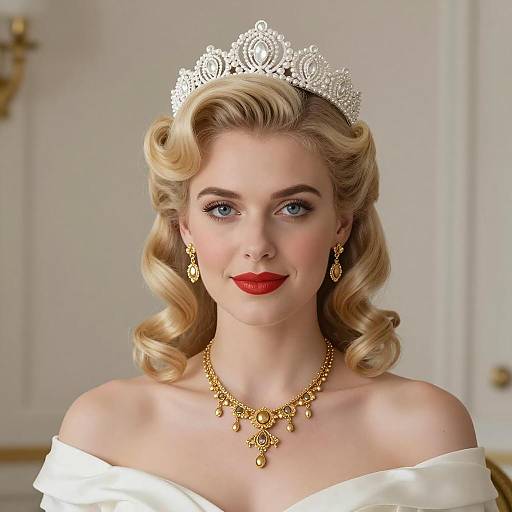 Vintage Bridal Portrait with Tiara and Gold Jewelry