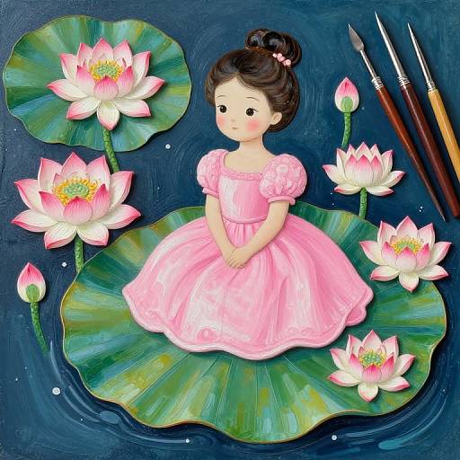 Little Princess on Lotus Leaf Painting