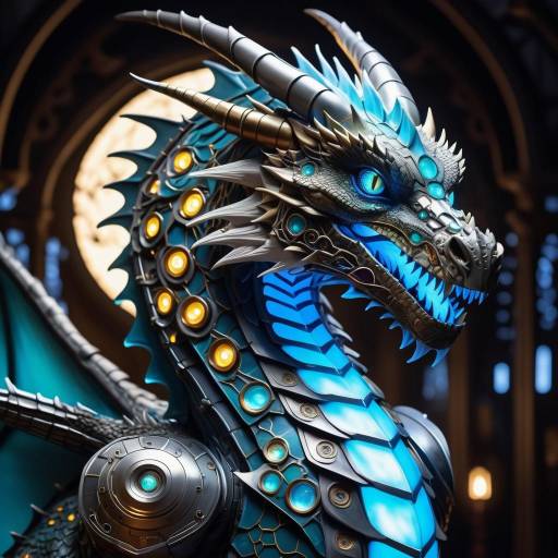 Illuminated Biomechanical Dragon Fantasy