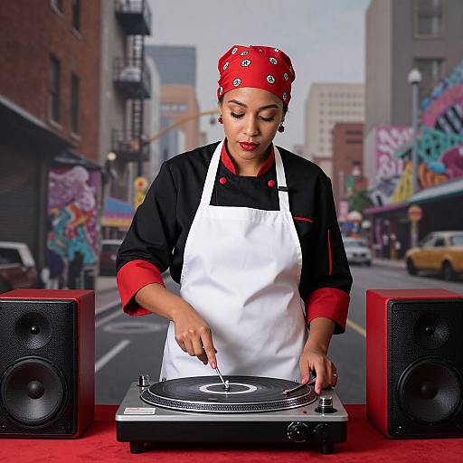 Urban Woman Chef Cooking with Music