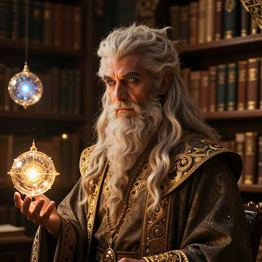 Serene Tabaxi Sorcerer in Ancient Library