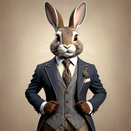 Anthropomorphic Rabbit in Vintage Suit