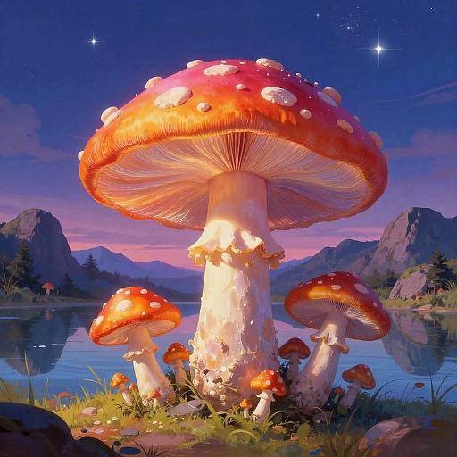 Glowing Giant Mushroom Fantasy Scene