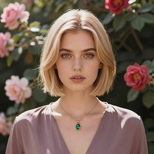 Blonde Woman with Rose Gold Bob in Garden