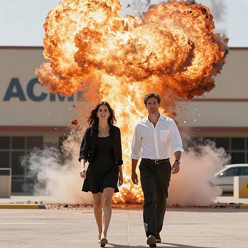 Dynamic Duo Amidst a Fiery Blast