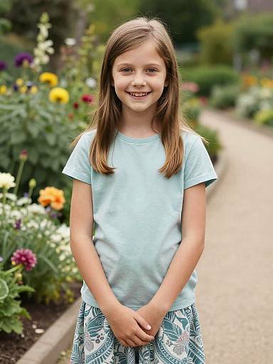 Smiling Girl on Garden Path