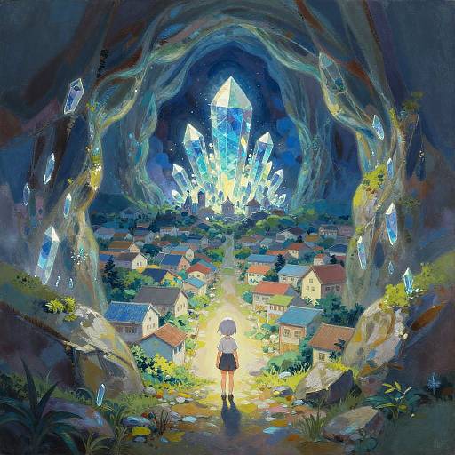 Silver-Haired Girl in Imagined Crystal Town