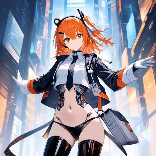Android Cowgirl in Neon Cityscape