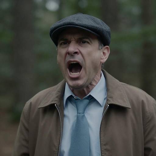 Intense Shouting Man in Blurry Forest