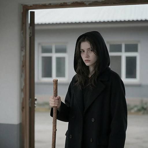 Mysterious Woman in Urban Rural Setting