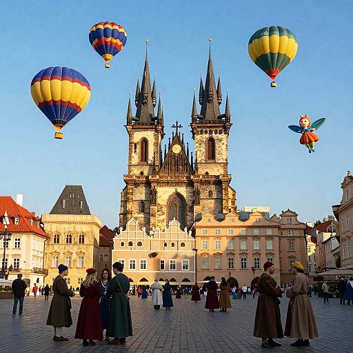 Medieval Town Square at Sunset