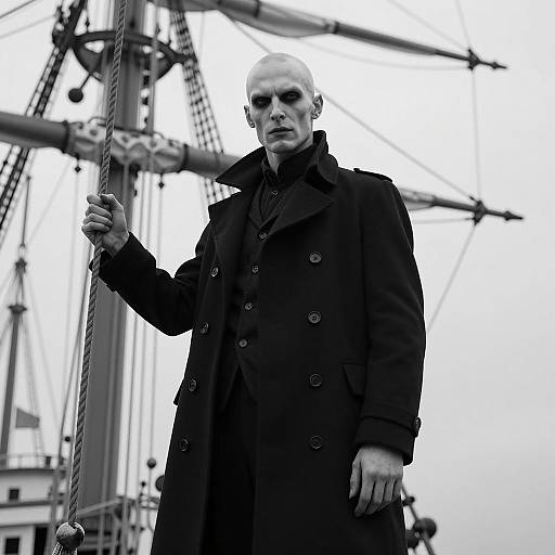 Sinister Bald Man on Ship Rigging