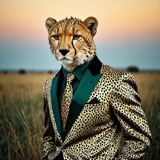 Cheetah in Elegant Silk Blazer at Dusk