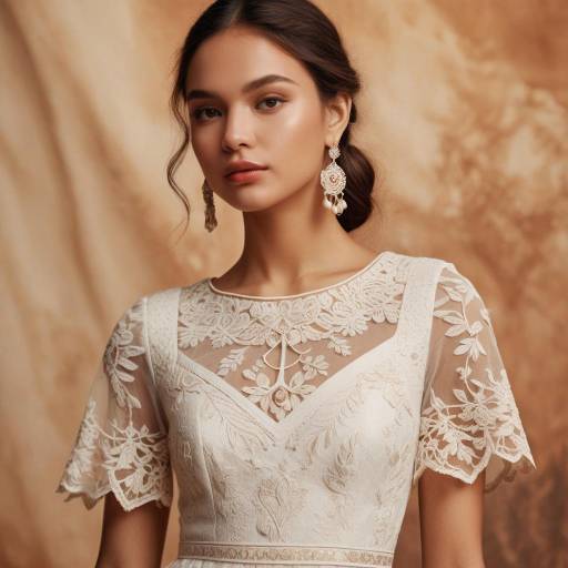 Elegant Young Woman in Lace Dress