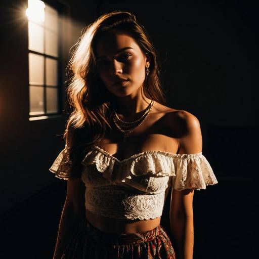 Portrait of Woman in Off-Shoulder Lace Top