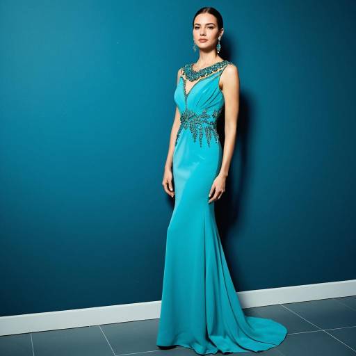 Elegant Woman in Turquoise Evening Gown