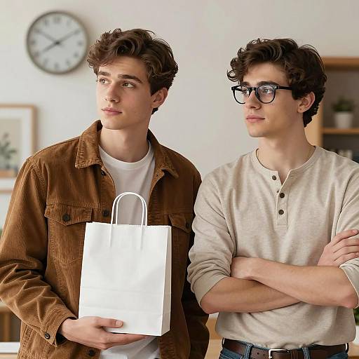 Two Young Men Standing Indoors